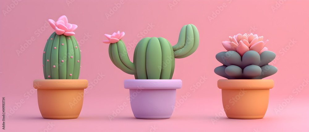 Set of Adorable clay ,Dwarf cacti of different varieties in pots, muted pastels, 3D clay icon, Blender 3d, ms, kawaii flowers, Decorative flowers, cartoon flowers, children's toys Set of Adorable clay ,Dwarf cacti of different varieties in pots, muted pastels, 3D clay icon, Blender 3d, ms, kawaii flowers, Decorative flowers, cartoon flowers, children's toys