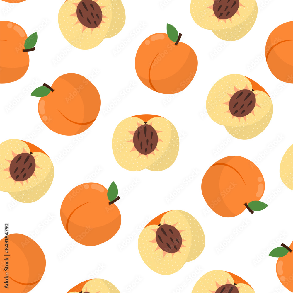 Doodle peach seamless pattern. Fresh fruit background in cartoon style. Great for fabric, wrapping and food packaging. Vector illustration Doodle peach seamless pattern. Fresh fruit background in cartoon style. Great for fabric, wrapping and food packaging. Vector illustration