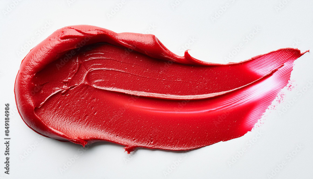Close-up of red lipstick swatch on white. Cosmetic beauty product. Close-up of red lipstick swatch on white. Cosmetic beauty product.