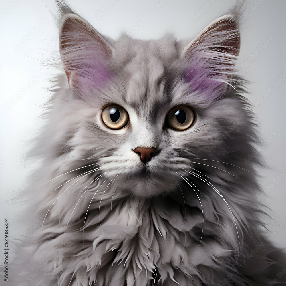 Close up portrait of a maine coon cat on white background