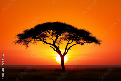 A lone, majestic acacia tre...