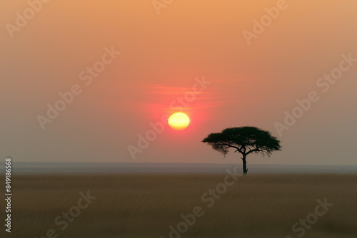 A lone, majestic acacia tre...