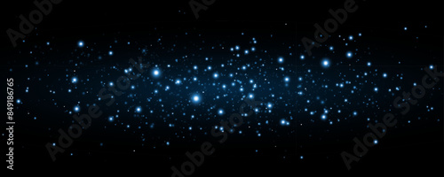 Abstract flying lights isolated on black background. Bright glares and flares. Blue magical dust. Light effect. Vector illustration. EPS 10.