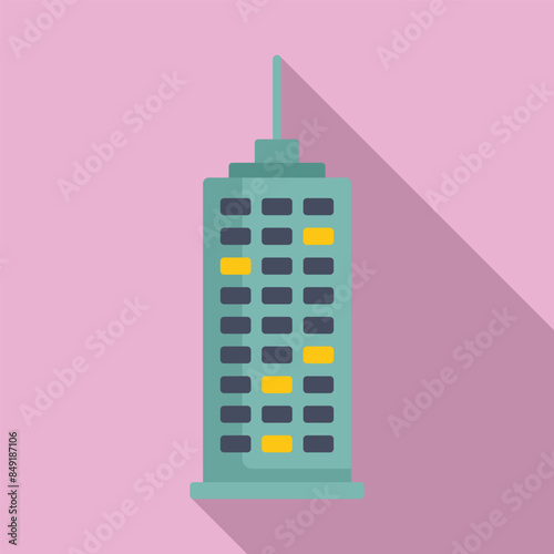 Modern city office building at night with some illuminated windows, showing urban life