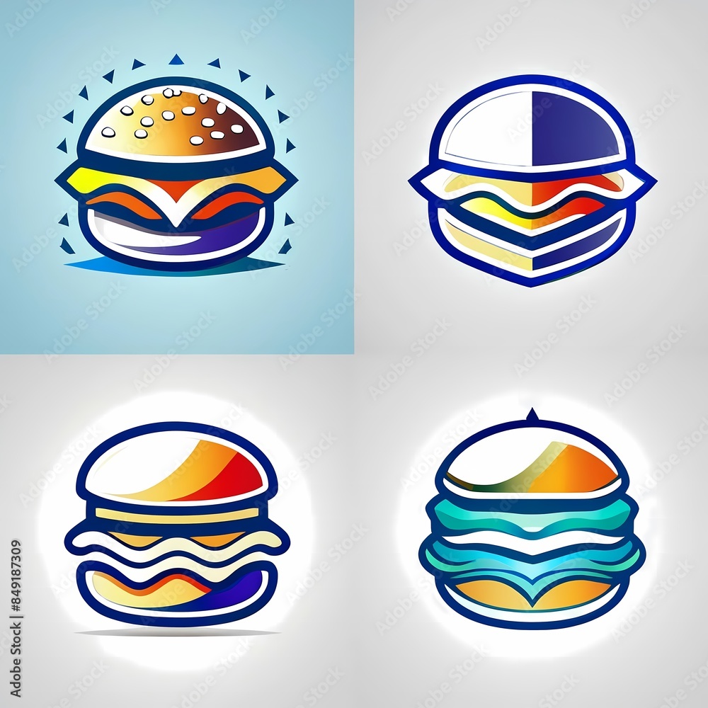 Creative ideas for 4 burger logos and symbols for food or restaurant business brands Creative ideas for 4 burger logos and symbols for food or restaurant business brands