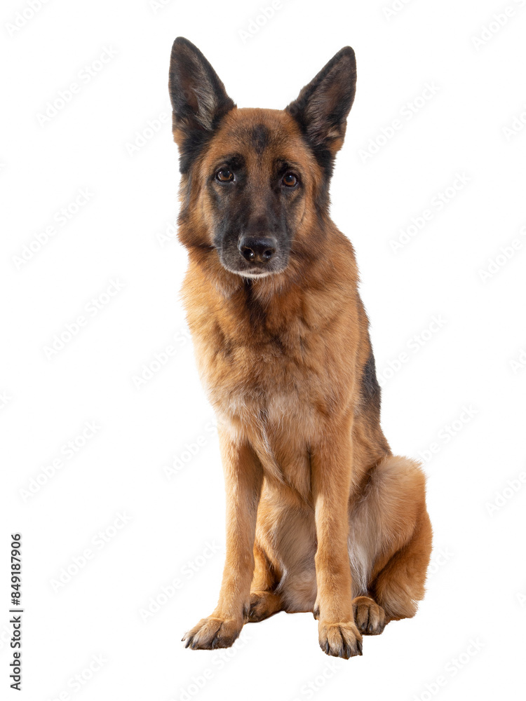 Close up Portrait of a German Shepherd Dog Sitting on a white background. Close up Portrait of a German Shepherd Dog Sitting on a white background.
