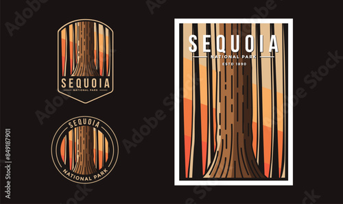 Set of Sequoia National Park graphic illustration badge poster vector