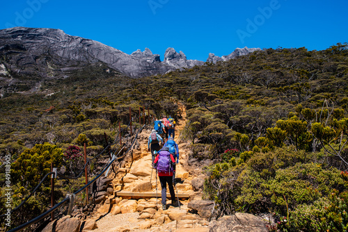 Mount Kinabalu peak with light of sunrise on Mount   trip travel, hiking in Kinabalu national park. Kota kinabalu - Malaysia.