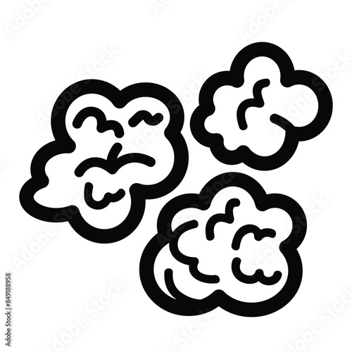 Three popcorns icon illustration with black outline isolated on square white background.