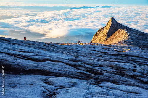 Mount Kinabalu peak with light of sunrise on Mount   trip travel, hiking in Kinabalu national park. Kota kinabalu - Malaysia.