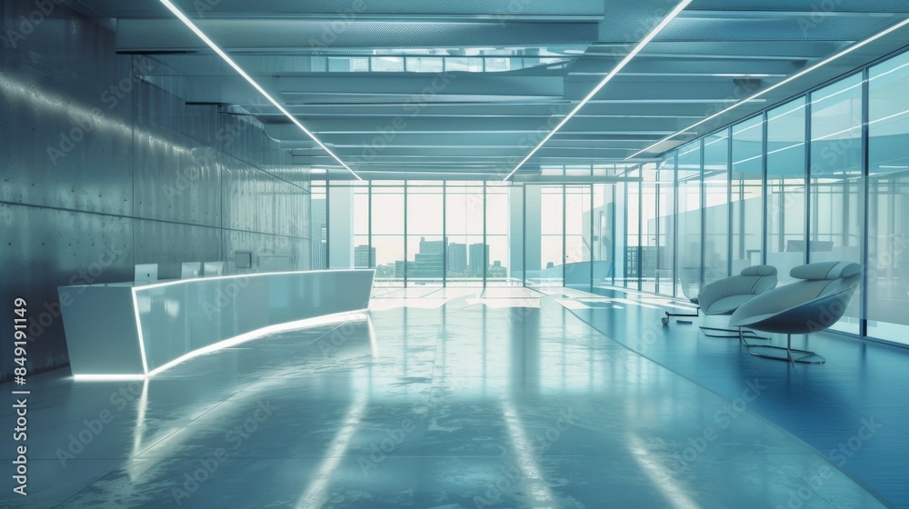 A minimal, highly futuristic modern corporate office interior A minimal, highly futuristic modern corporate office interior