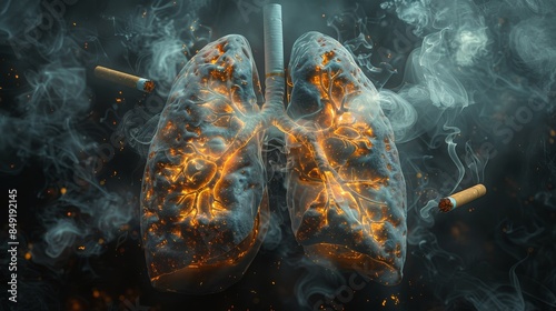 A depiction of human lungs engulfed in cigarette smoke symbolizing the harmful effects of smoking