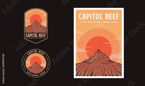 Set of Capitol Reef National Park graphic illustration badge poster vector