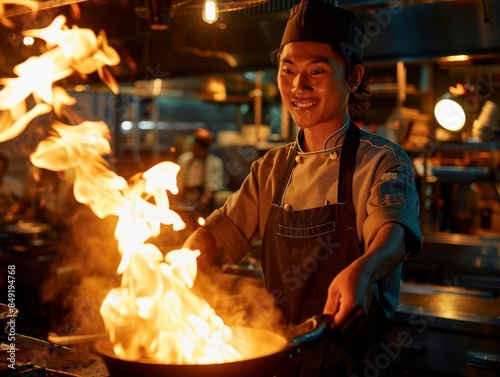 a young shef cooking in a restaurant photo