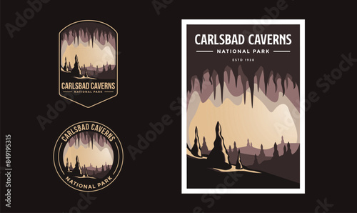 Set of Carlsbad Caverns National Park graphic illustration badge poster vector