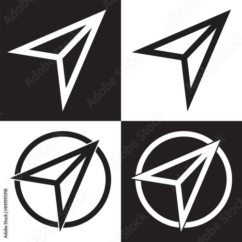 Message send icon set. Direct message or dm vector symbol. Send post or mail or email arrow icon. Black paper plane line button set.  isolated on white and black background. EPS 10.