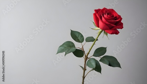 Single isolated red rose with copy space on a valentine backdrop background banner poster header design