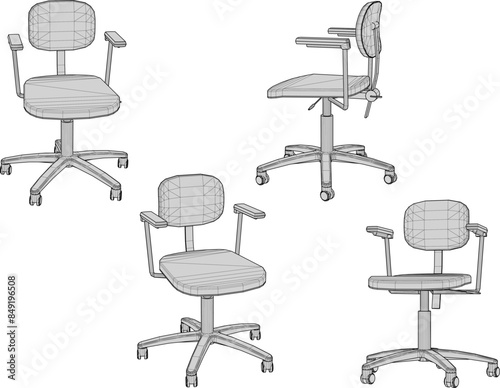 Vector illustration sketch detailed design drawing of modern office chair with wheels