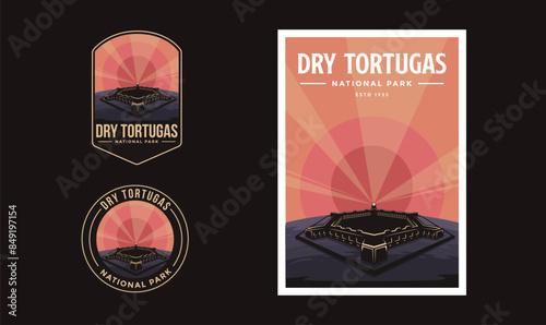 Tablou pe pânză Set of Dry Tortugas National Park graphic illustration badge poster vector