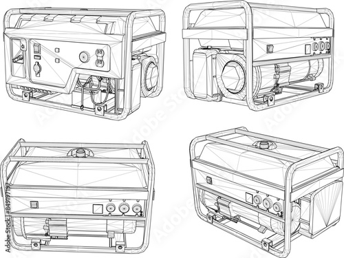 Vector illustration sketch drawing detailed design of generator set for turning on electricity 