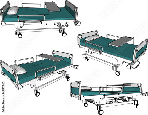 Vector illustration sketch drawing detailed design of hospital gurney for patient