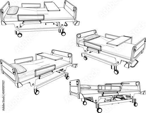 Vector illustration sketch drawing detailed design of hospital gurney for patient
