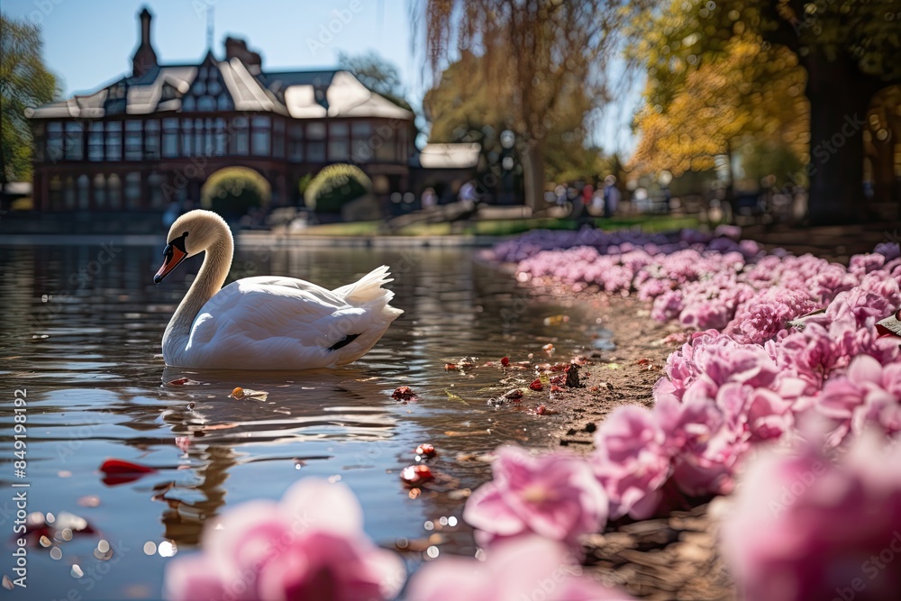 London Regent's Park, exuberant gardens and quiet lakes., generative IA