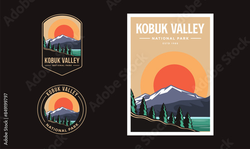 Set of Kobuk Valley National Park graphic illustration badge poster vector