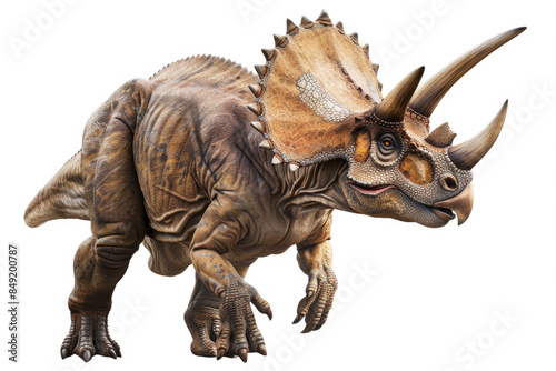Triceratops with its three horns and frill isolated on a white background