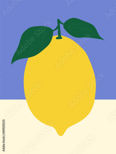 Aesthetic contemporary lemon poster. Retro groovy citrus fruit design for wall prints. Vintage 70s style vector illustration.