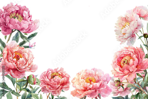 frame of peonies with space for text, base for a cosmetic banner with copy space
