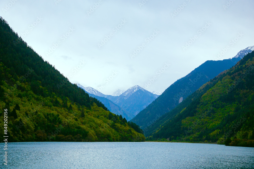 Jiuzhaigou, Aba, Sichuan Province - lakes and mountains under the blue sky Jiuzhaigou, Aba, Sichuan Province - lakes and mountains under the blue sky