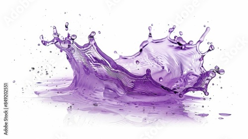 Purple Water Splash in Air On White Background
