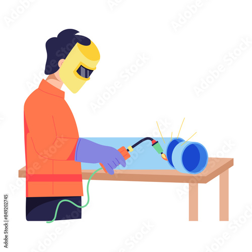 Get this flat illustrations depicting welder working 