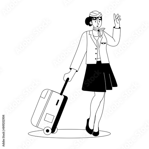 Modern glyph illustration of flight attendant 