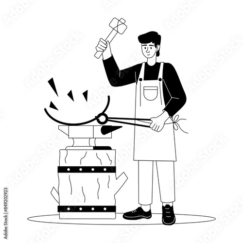 Ready to use glyph illustration of blacksmith worker 