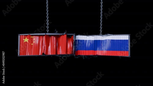 China and Russia Trade War, Animation. Full HD 1920×1080. 07 Second Long. Alpha Transparent.