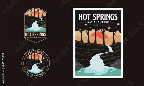 Set of Hot Springs National Park graphic illustration badge poster vector