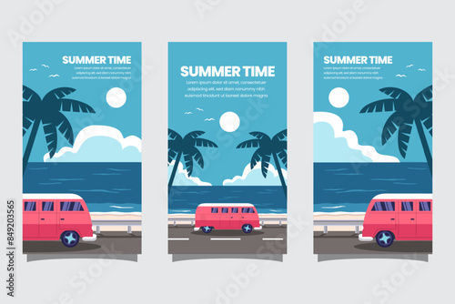 Summer time social media post banner template  illustration in Minimalistic style