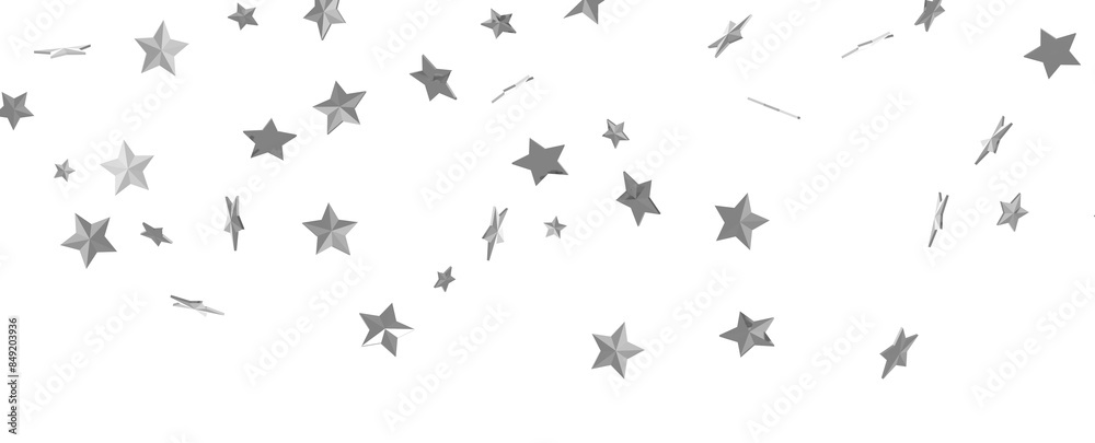 Silver star of confetti. Falling stars on a white background. Illustration of flying shiny stars. Silver star of confetti. Falling stars on a white background. Illustration of flying shiny stars.