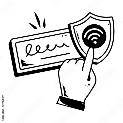 Editable hand drawn icon of search protection 