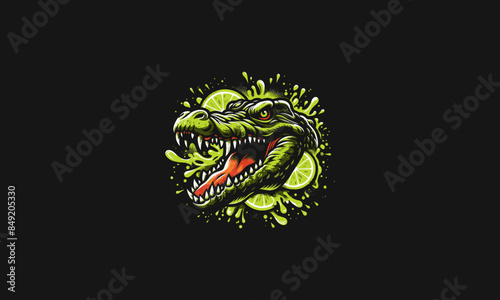 head crocodile angry with lime vector artwork design