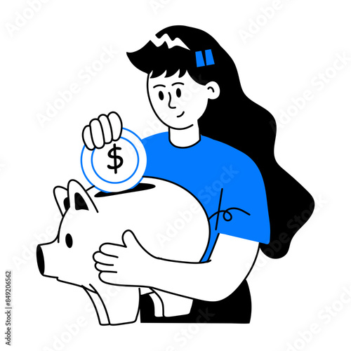 An editable doodle mini illustration of savings 