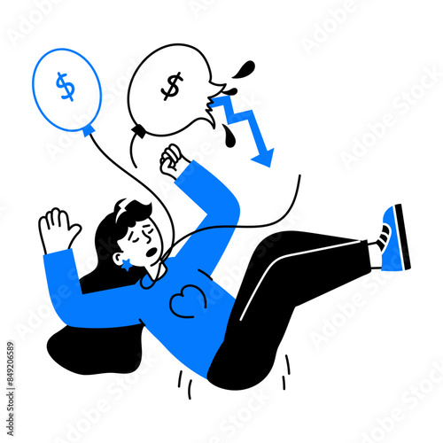 Check this doodle mini illustration of financial loss 