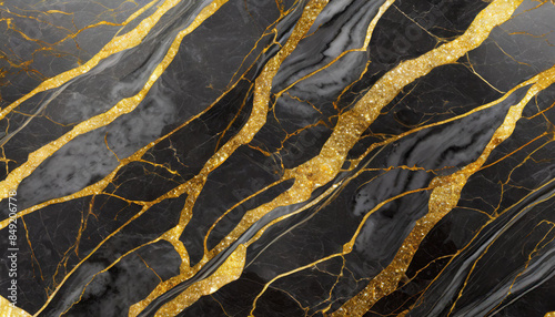 black obsidian marble with gold pattern, abstract luxury texture background 