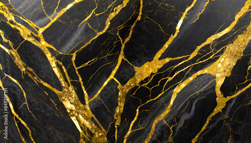 black obsidian marble with gold pattern, abstract luxury texture background  photo