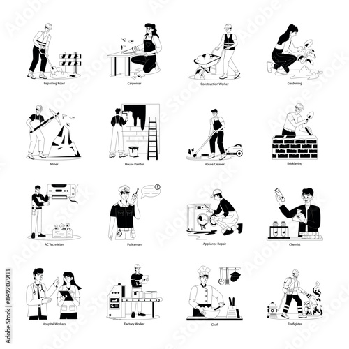 Pack of Labour Day Glyph Illustrations 

