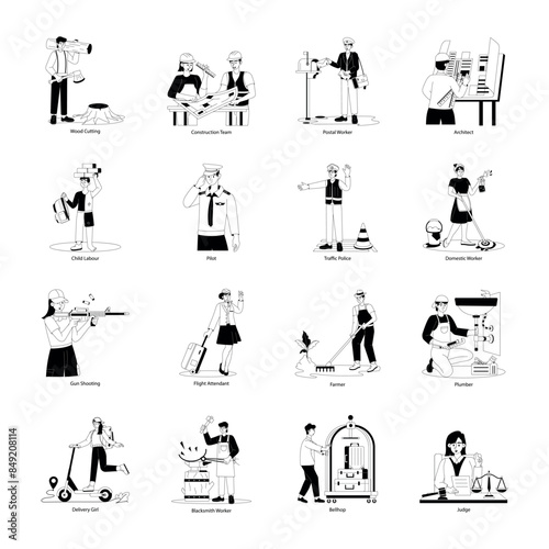 Set of Professional People Glyph Illustrations 