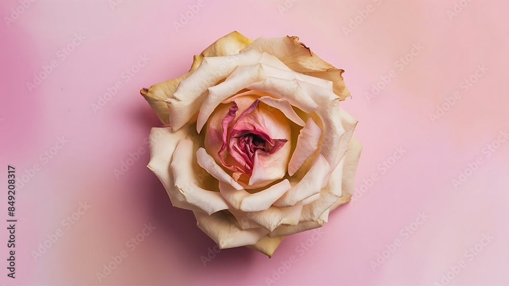 Top view of dried rose on pink background Top view of dried rose on pink background