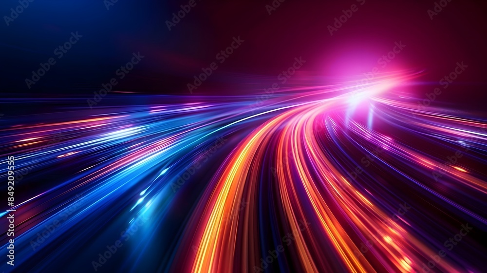 Blurred Motion of Radiant Luminous Trails on Futuristic Highway at Night